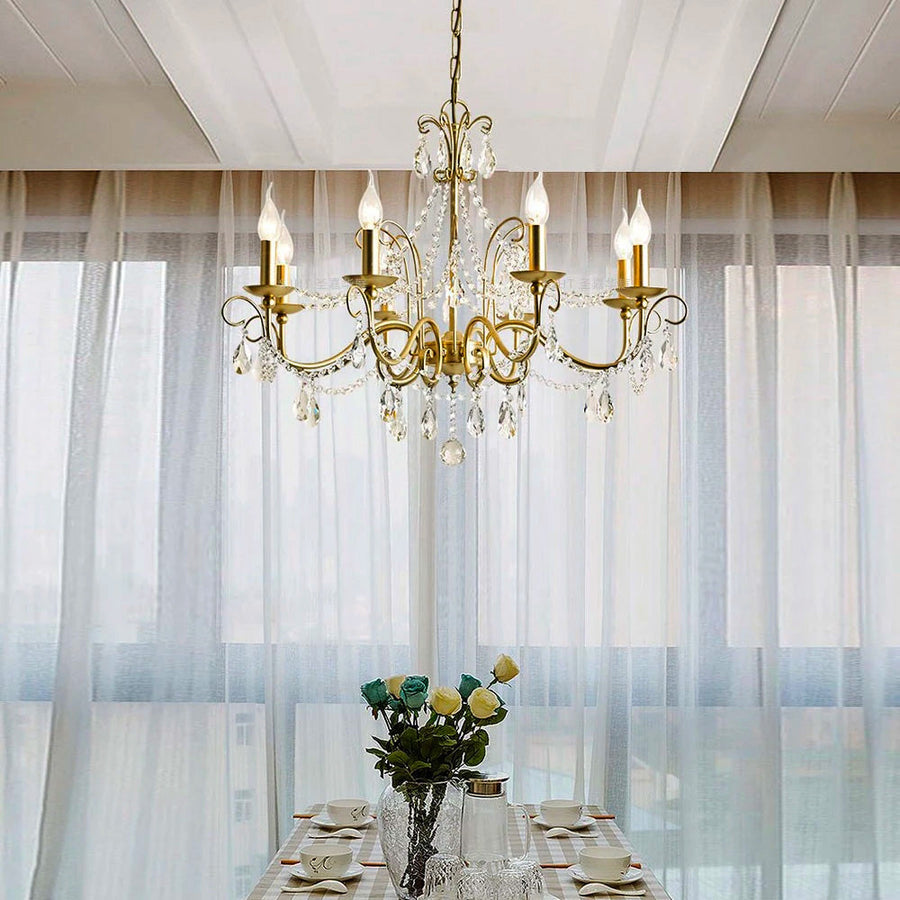 Gold Metal Candle Style Crystal Chandelier