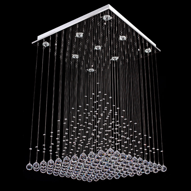 Square Base Pyramid Raindrop Crystal Chandelier - Ceiling Light