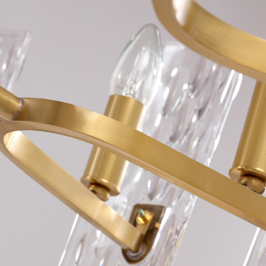 Luxury Brass Crystal Chandelier with Unique Wavy Shades