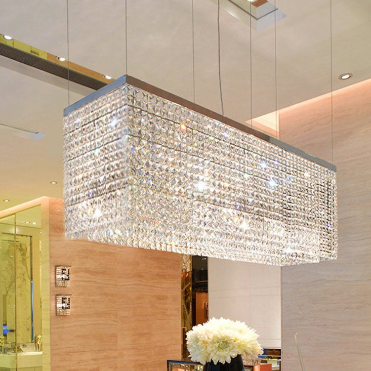 Contemporary Luxury Linear Rectangular Crystal Chandelier