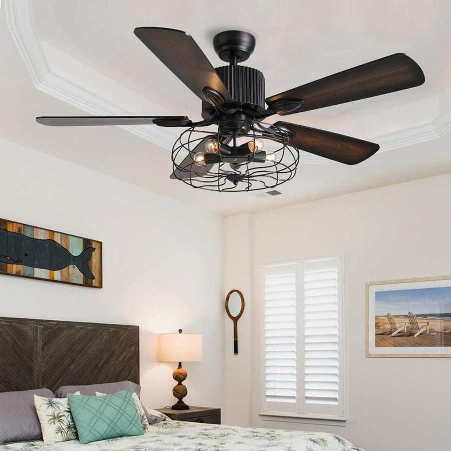 5 - Blade Industrial Caged Ceiling Fan With Remote Control