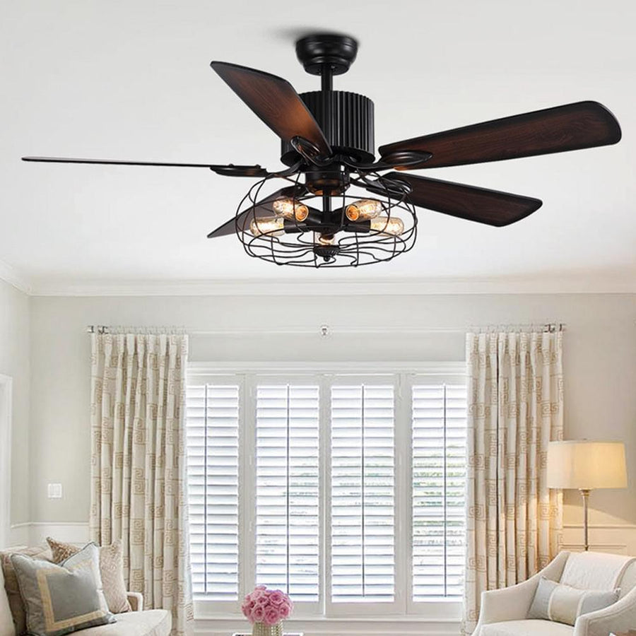 5 - Blade Industrial Caged Ceiling Fan With Remote Control