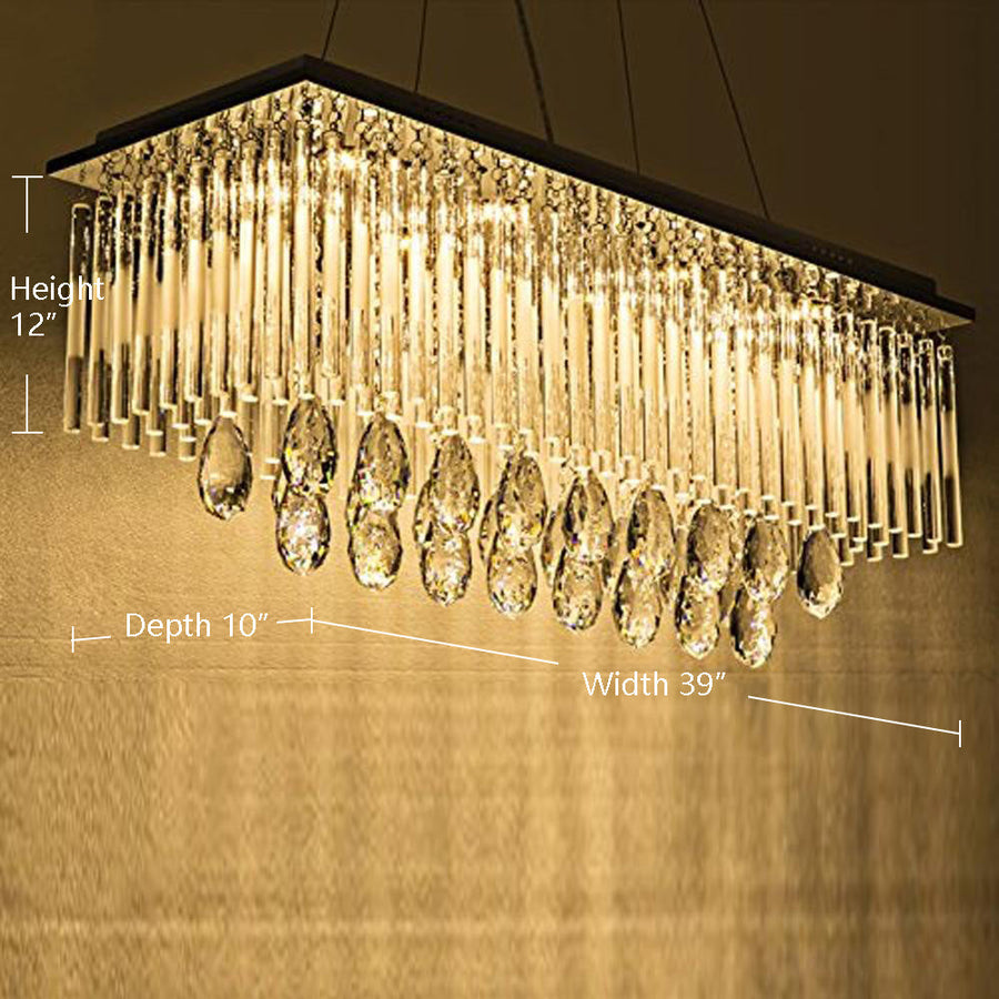 Rectangular Crystal Chandelier with Frosted Crystal Rods
