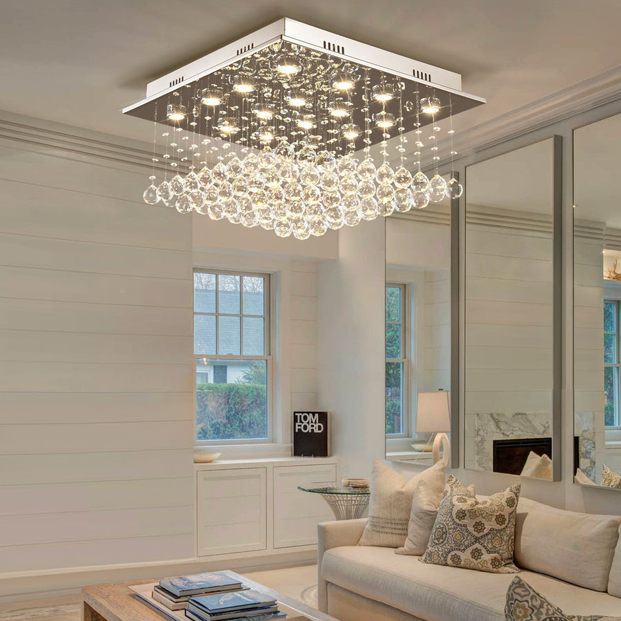Square Low Ceiling Raindrop Crystal Chandelier