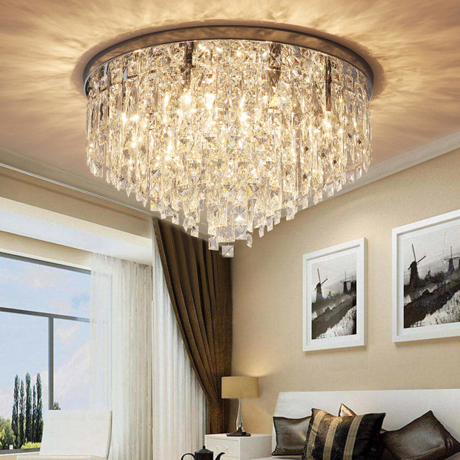 Contemporary Round Crystal Chandelier - Flush Mount Ceiling Lights