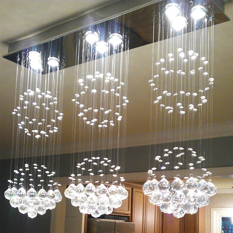 Contemporary Island Crystal Raindrop Chandelier - Dining Room Ceiling Light