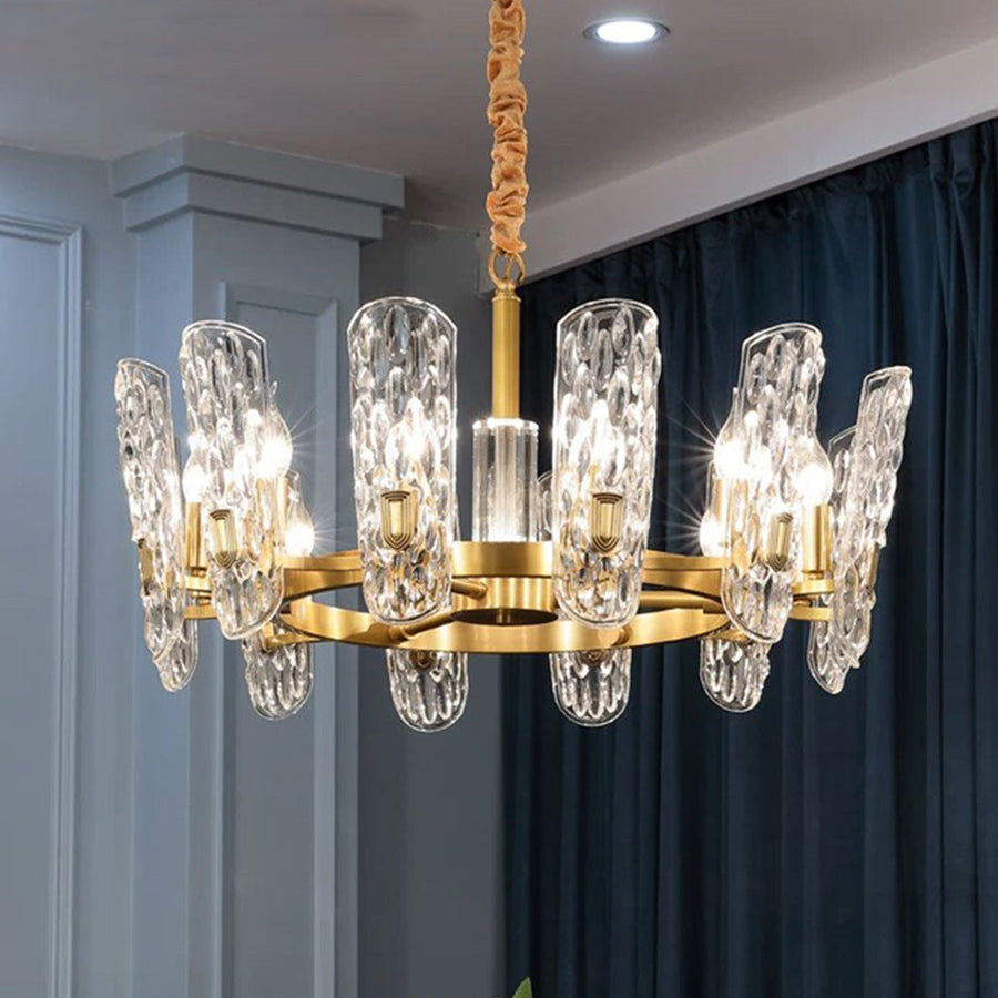 Luxury Brass Crystal Chandelier with Unique Wavy Shades