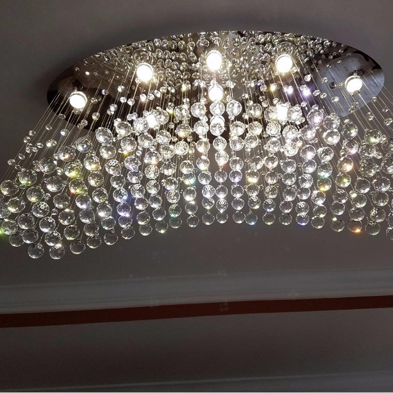 Modern Wave Rain Drop Clear Crystal Chandelier -  Oval Ceiling Light