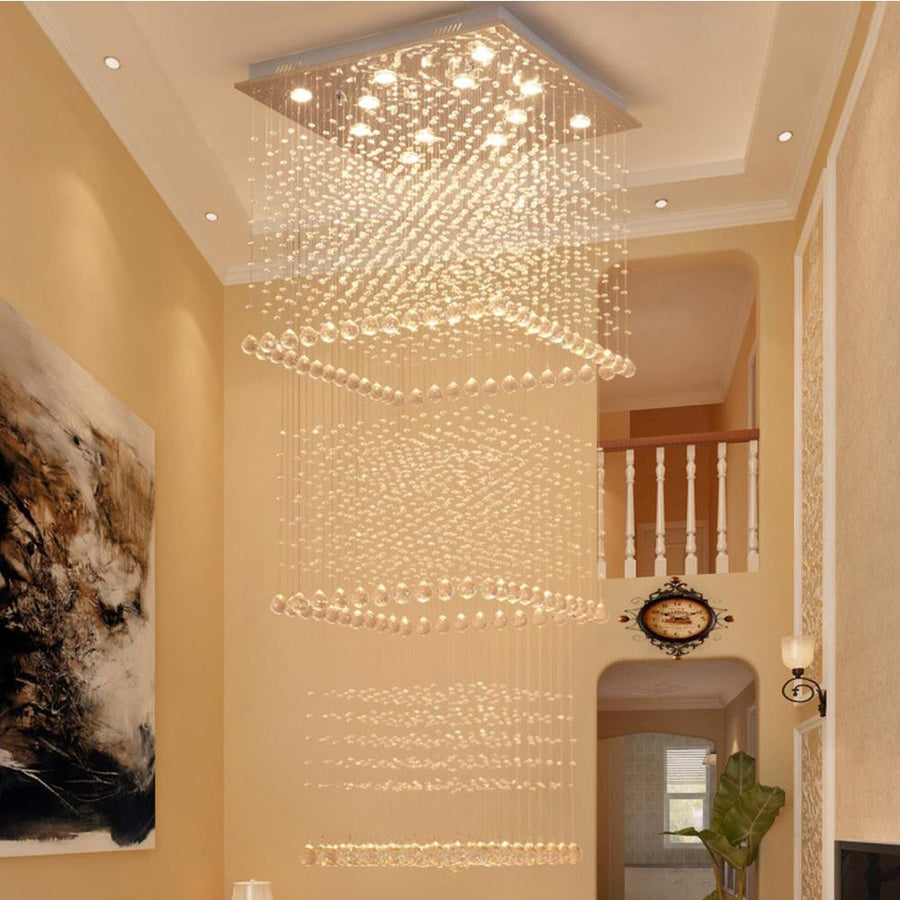 Square Long Crystal Raindrop Chandelier