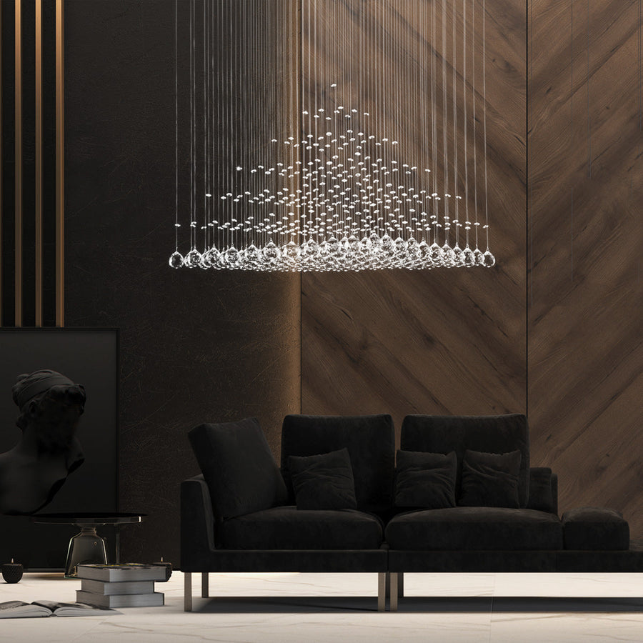 Square Base Pyramid Raindrop Crystal Chandelier - Ceiling Light